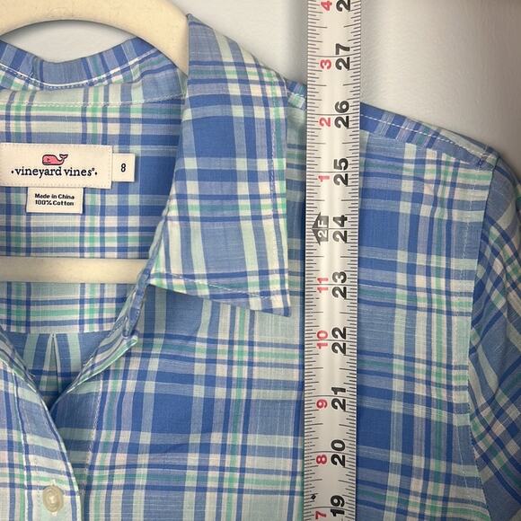 Vineyard Vines women’s popover plaid roll sleeve top size 8 100% cotton - Picture 6 of 8